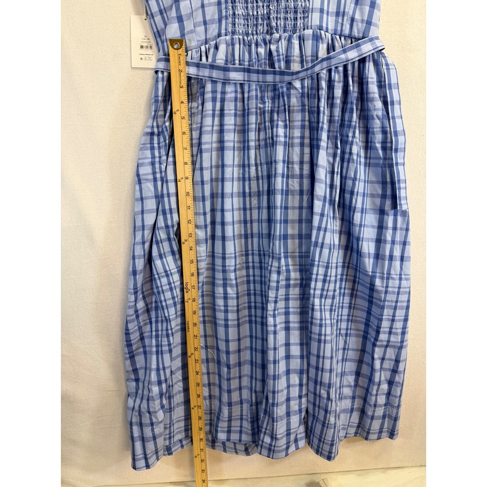 Free Assembly Blue Plaid Cotton Midi Dress XL 16-18 Smocked Back Square Neck NEW - Picture 5 of 7